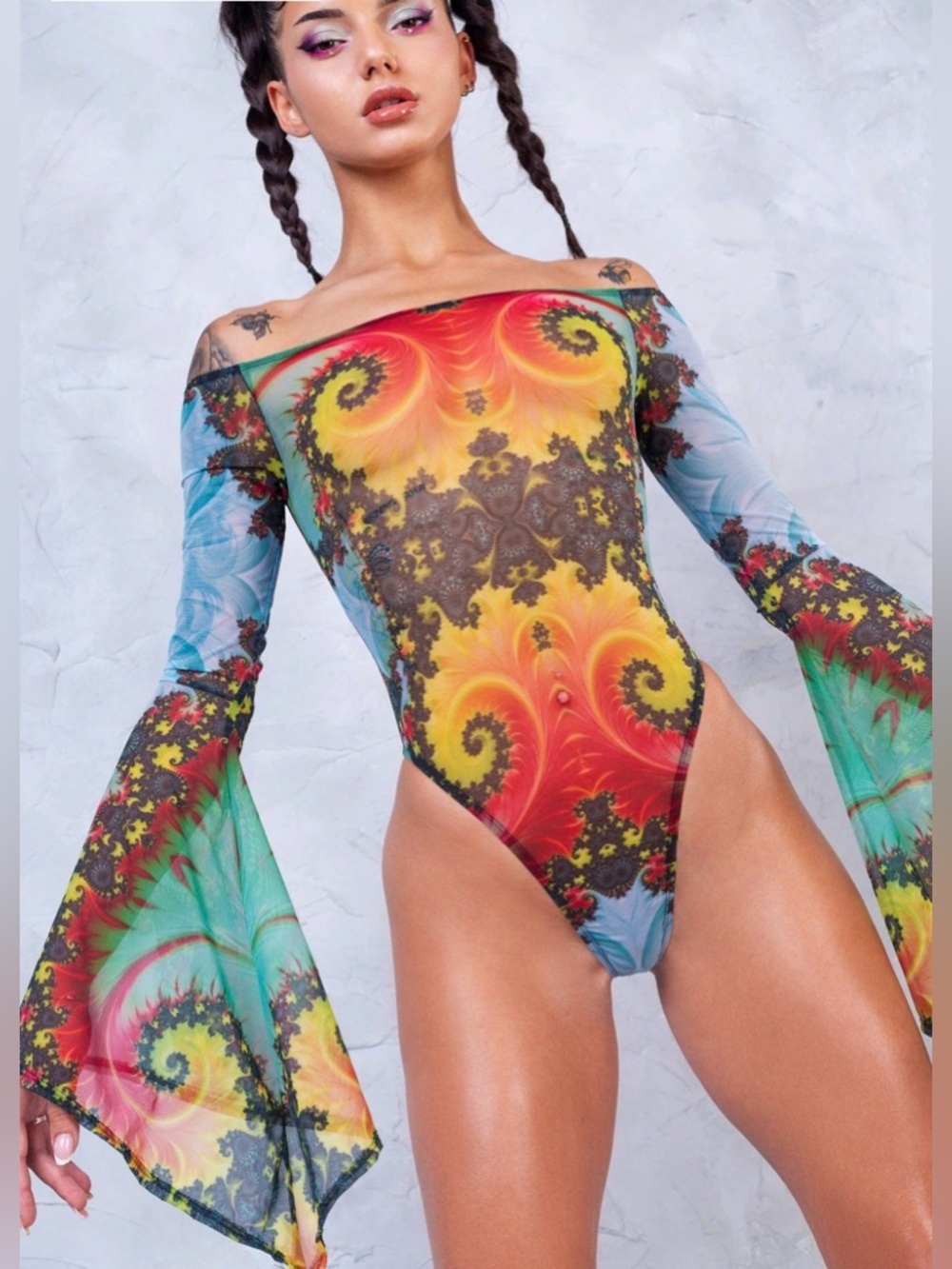 Badinka Espira Bell Sleeve Mesh Bodysuit